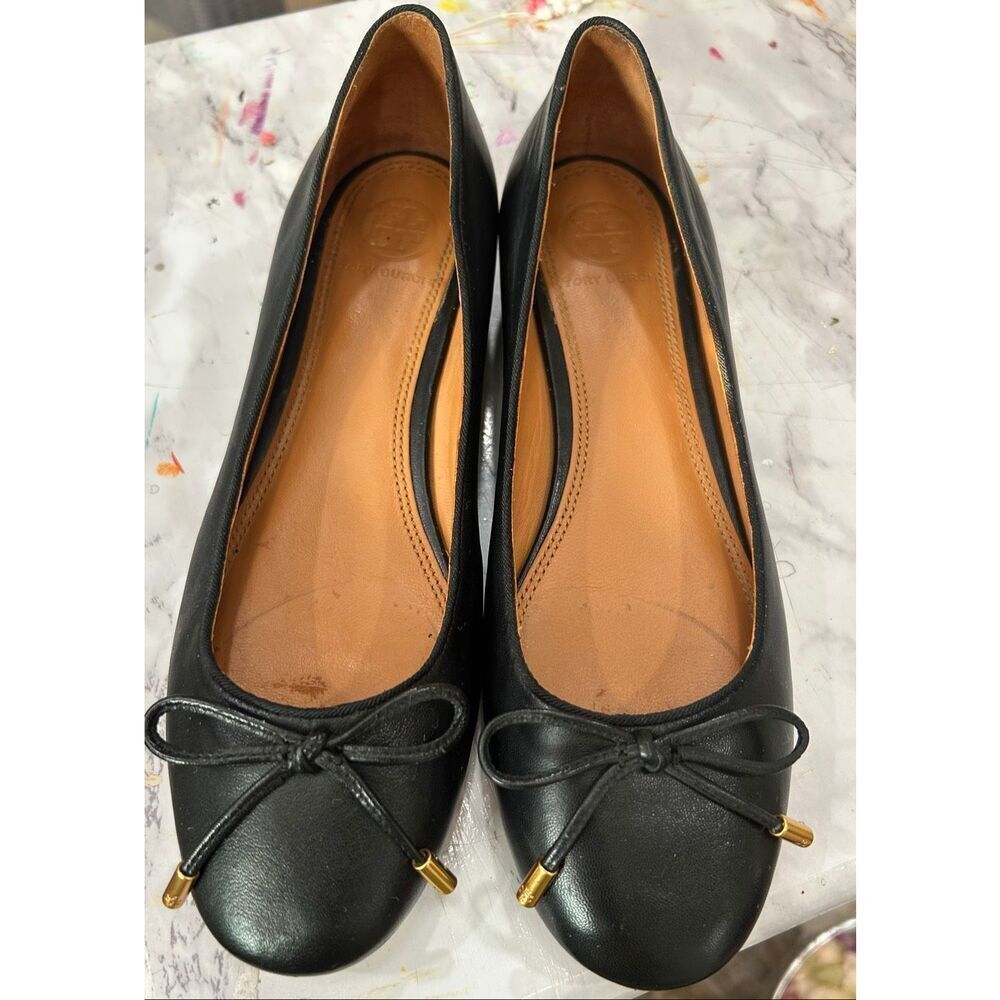 TORY BURCH Brooke Bow 25MM Perfect Black Ballet Nappa Leather Heels Shoes sz 6